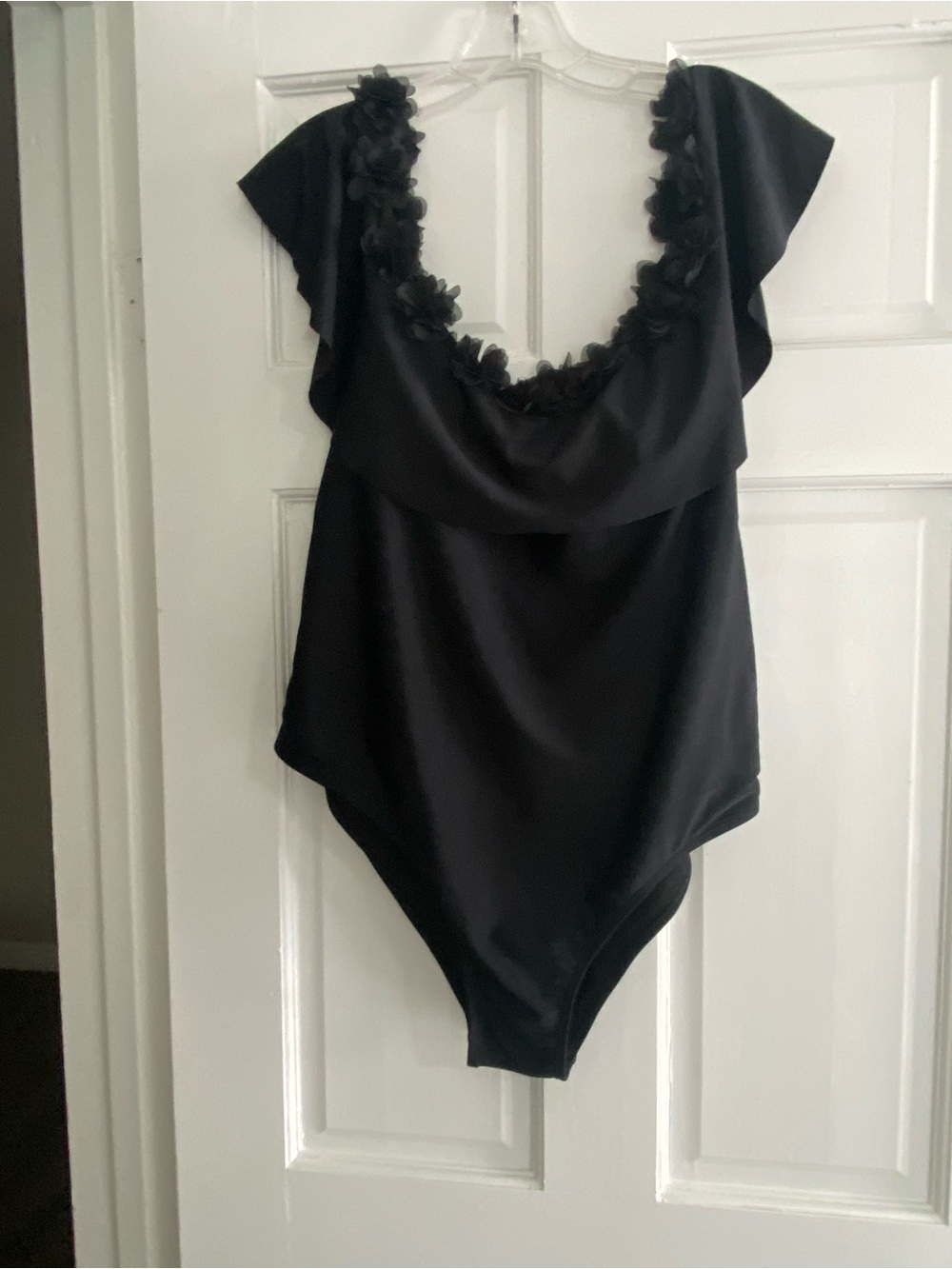 Black Floral Trim One-Piece Swimsuit